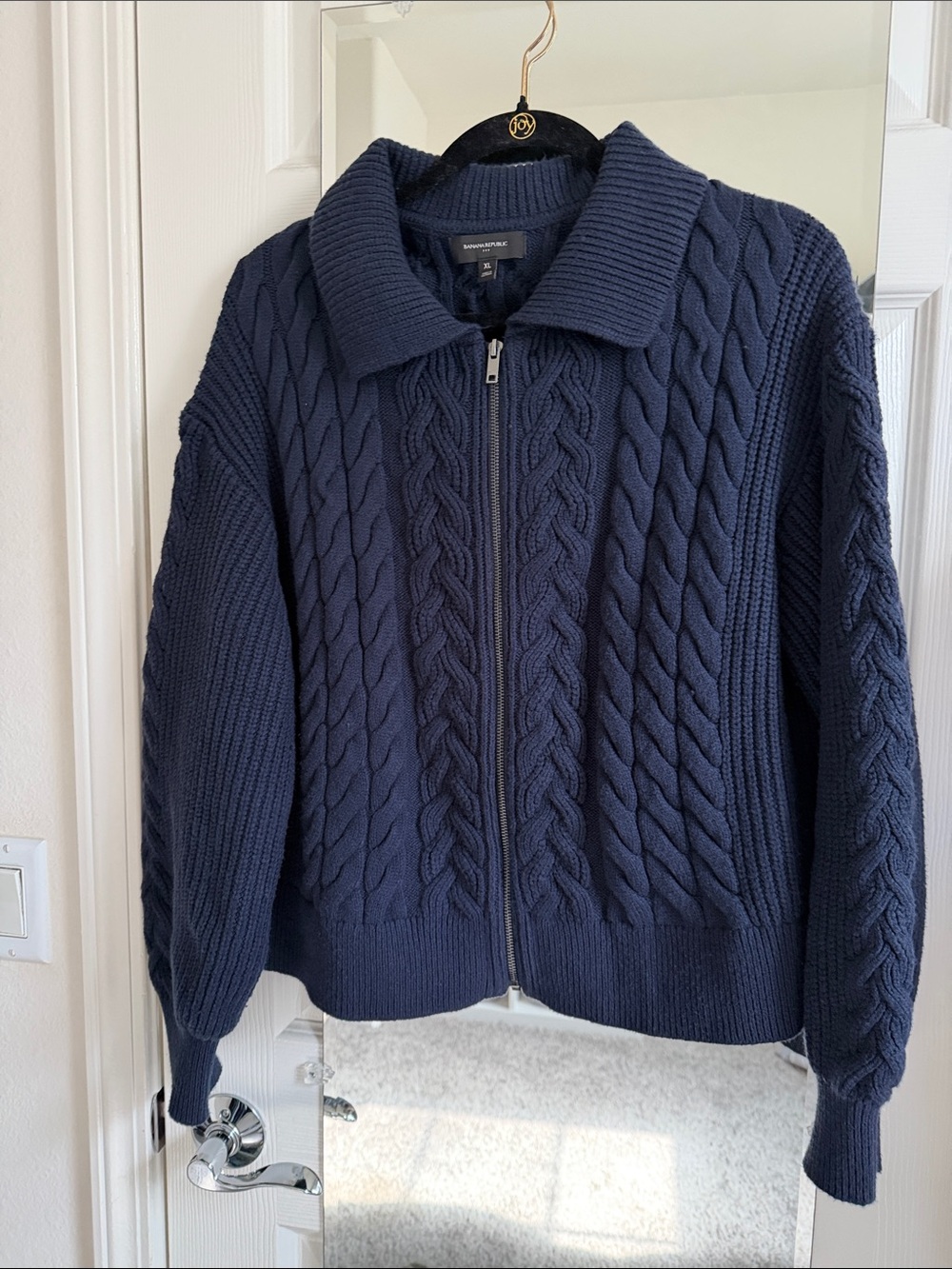 Banana Republic Navy Cable-Knit Zip-Front Sweater